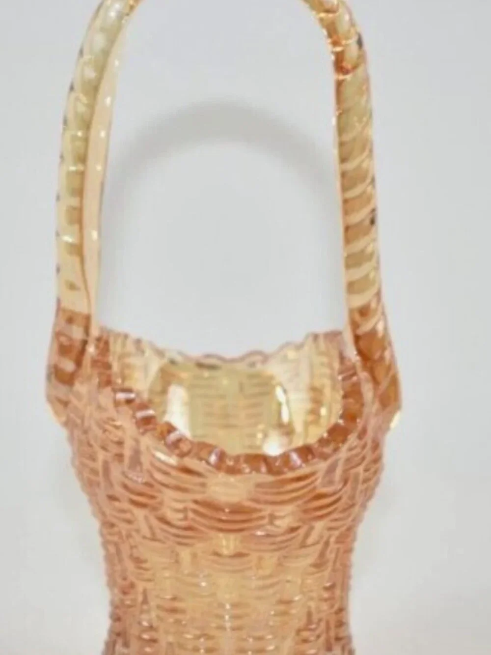 VINTAGE Marigold Small Carnival Glass Weave Handled Basket